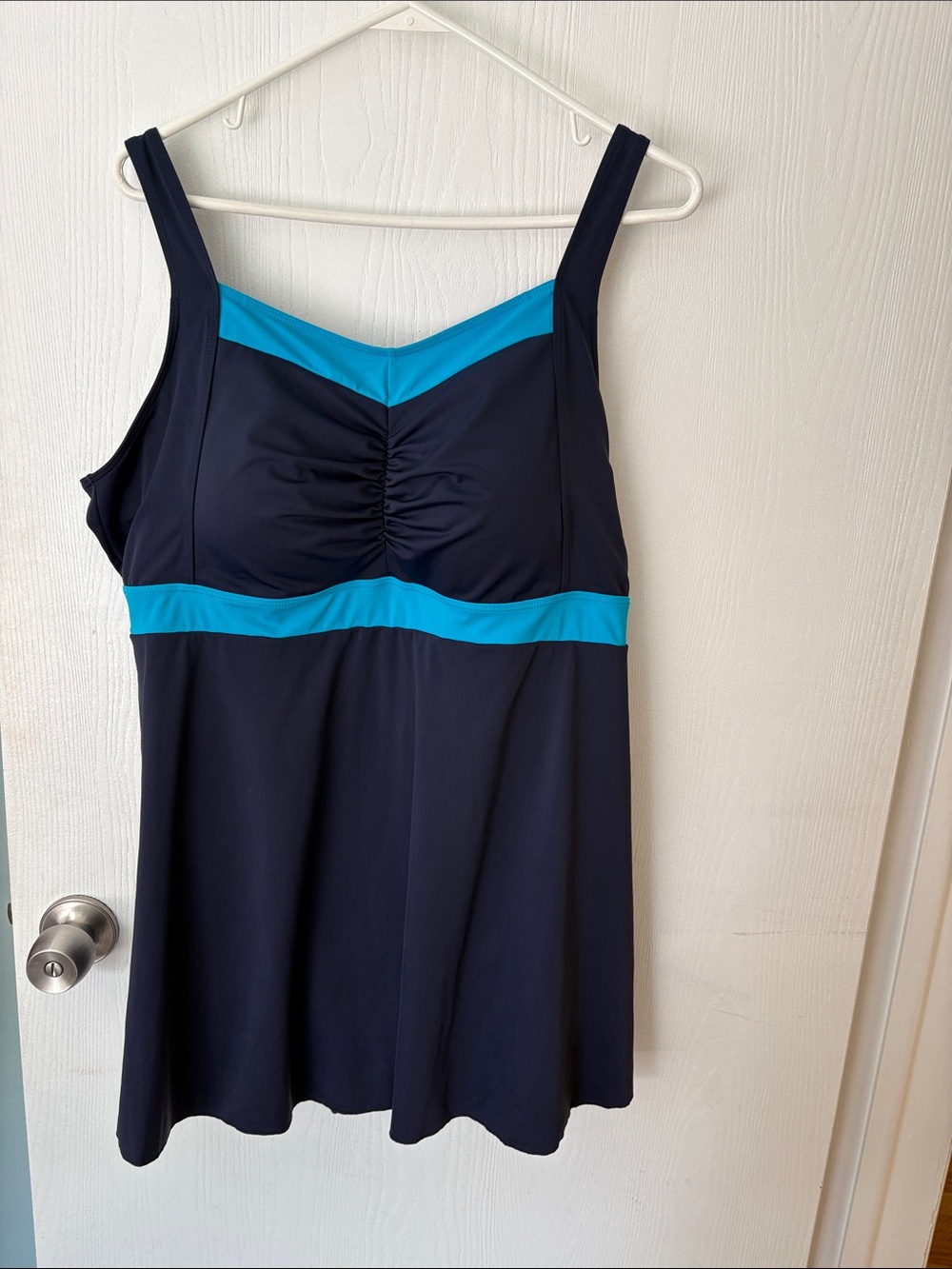 Women's Navy One-Piece Swimdress with Turquoise Trim